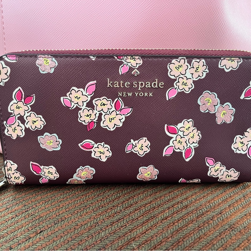 NWOT Kate Spade Deep Berry Tinsel Large Continental Wallet Floral